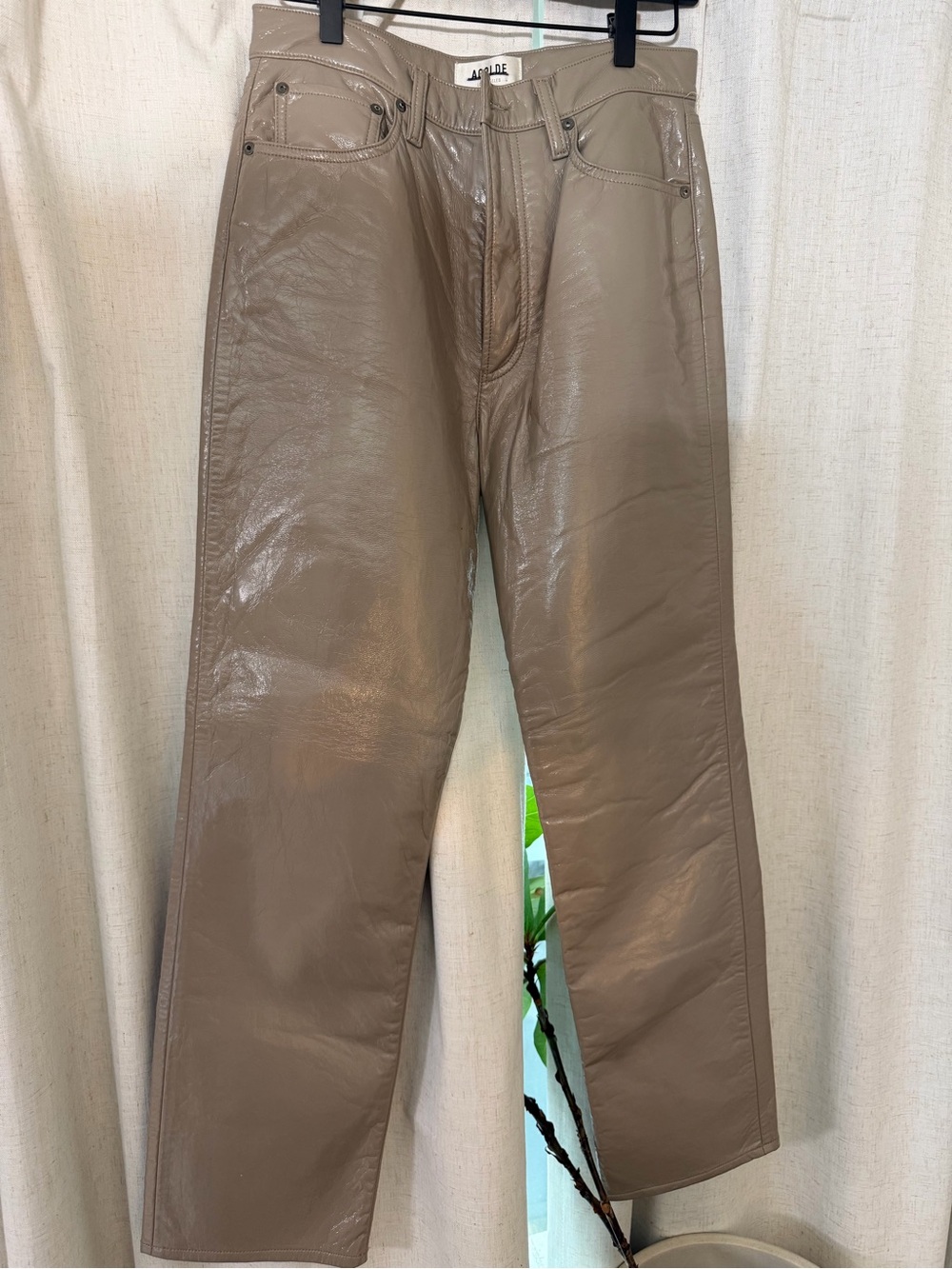 Agolde Taupe Faux Leather Straight-Leg Pants
